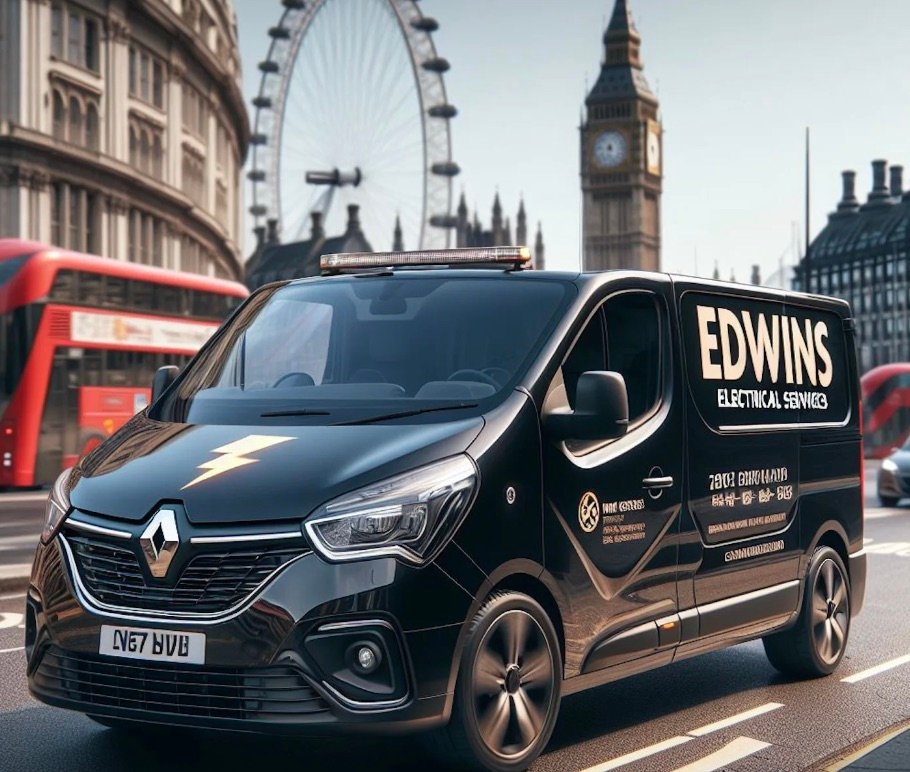 Edwin's Electrical Services van on a London street, ready for call-outs with a clear and upfront assessment fee